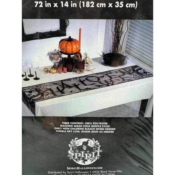 Vintage Table Runner 72" X 14" Spirit Halloween Black Lace Polyester READ - Picture 4 of 4